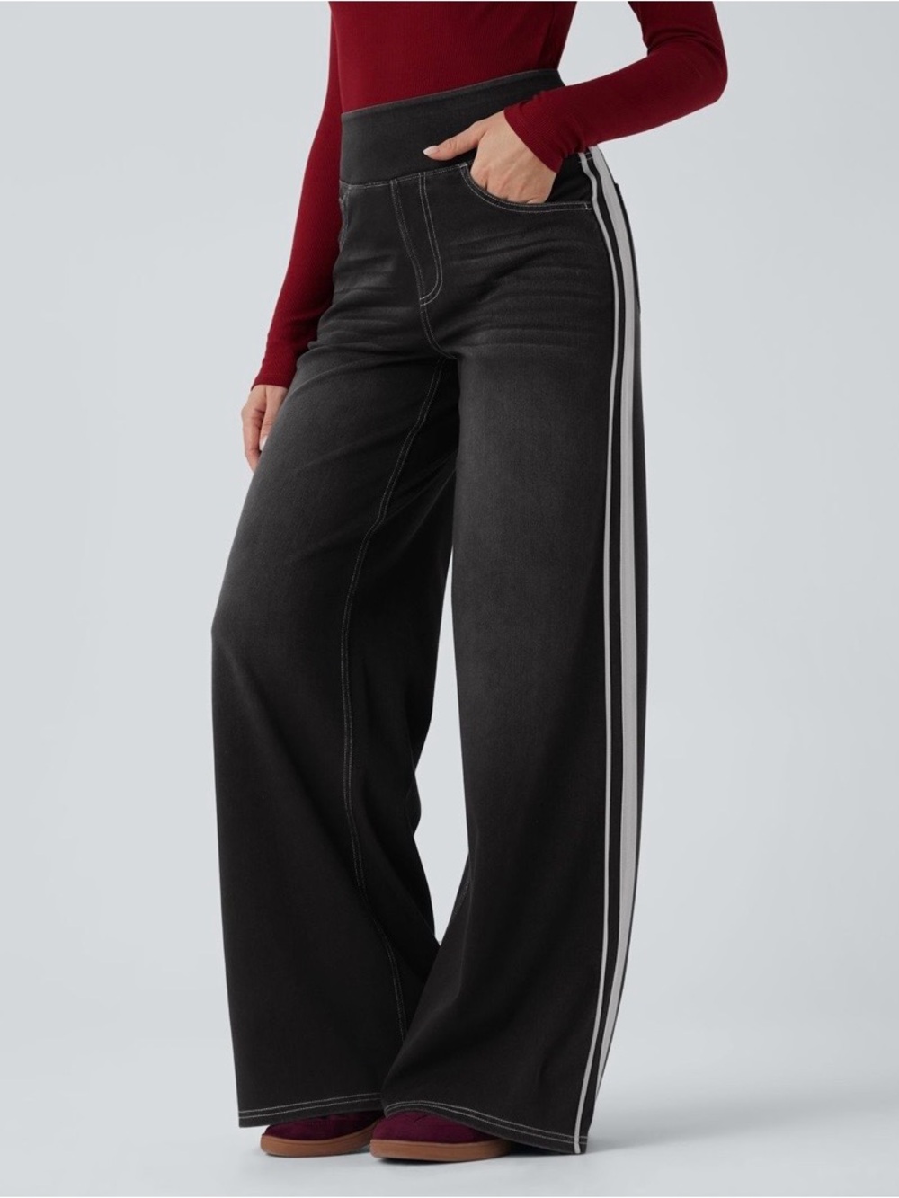 🌸HS6 - High Waisted Wide Leg Striped Washed Casual Jeans💙👖🛍️